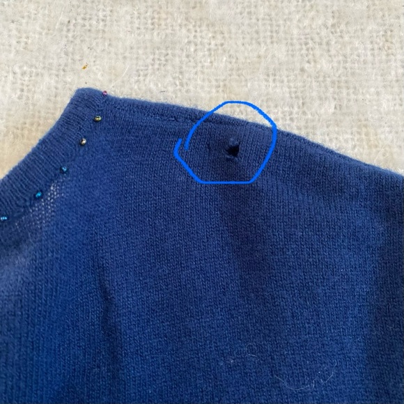 Vtg Christina Navy Polka Dot Floral Beaded Wool Sweater Grandmacore Womens Sz M - Picture 11 of 12